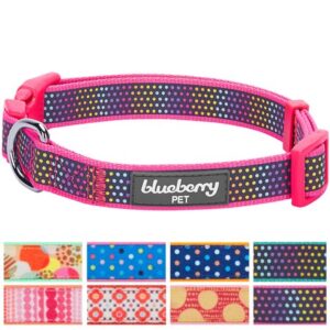 Blueberry Pet Magic Rainbow Color Reflective Polka Dot Holo Dog Collar in Passion Pink, Large, Neck 18″-26″