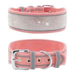 Dog Collar for Large Dogs, Rhinestones Dog Collar, Bling Diamond Girl Dog Collars for Medium Dogs, Adjustable Suede Reflective Wide Dog Collars