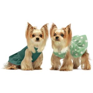 Fitwarm 2-Pack 100% Cotton Polka Dot Dog Dress Doggie Clothes Puppy Vest Dress Pet Cat Apparel Green XS