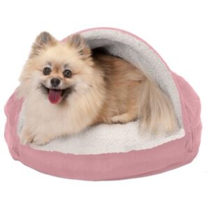 FurHaven Pet Products Orthopedic Faux Sheepskin Snuggery Burrow Pet Bed for Dogs & Cats, Pink, 18-Inch