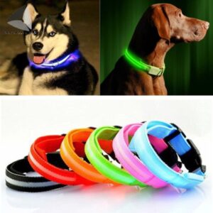 Sixtyshades LED Dog Collar Safety USB Rechargeable Flashing Light Pet Leashes Collars Adjustable Reflective Glowing Strings for Small Medium Large Dogs “S-XL,Red”