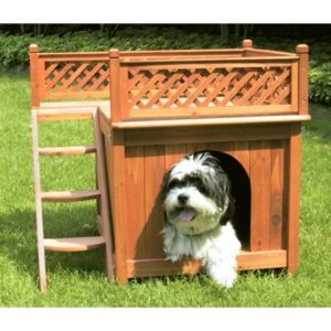 Merry Products Wooden Dog House, Cedar Stain, Small, 21.73″L x 28.54″W x 25.67″H