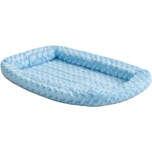 MidWest QuietTime Double Bolster Dog Bed & Crate Mat, Blue, 18″