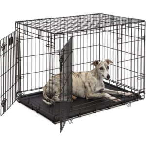 Clearance!Double Door Folding Metal Dog Crate, Includes Tray, Ground Protection Roller Feet & Divider Panel, S,M,XL ,X-Large Portable Travel Size