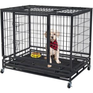 Polar Aurora Pet Dog Cage Heavy Duty Strong Metal Wire Crate 37″/46″ Dog