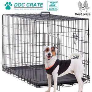 36 inch Dog Crates for Medium Dogs Folding Dog Cages Dog Kennels Pet Animal Segregation Cage Crate with Double-Door,Tray,Handle and Divider for Dog Training Indoor