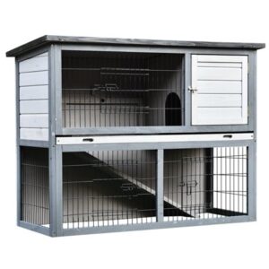 Pawhut 48″ L Wooden Rabbit Hutch Pet Playpen 4 Door House Enclosure with Ramp, for Rabbits and Small Animals, Gray