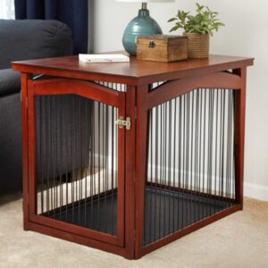 Merry Products 2-in-1 End Table Dog Crate and Gate, Small, 32″L