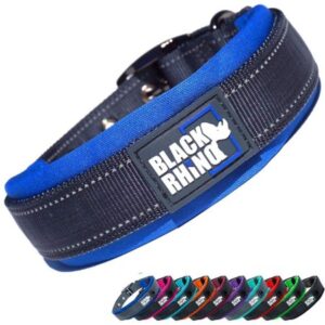 Black Rhino – The Comfort Collar Ultra Soft Neoprene PADDED DOG COLLAR for All Breeds – Heavy Duty Adjustable Reflective Weatherproof (Medium, Blue/Grey)