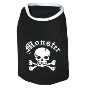 Dog Puppy Cat Pet Clothes Apparel Shirt Tank Vest Skull MONSTER Cotton Black sz XS (length – 8″, chest up to 14″)