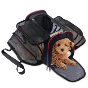 2 Sides Expandable Foldable Pet Carrier for Small Middle Cats Dogs, Airline Approved Soft-Sided Dog Carrier Bag