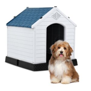 Gymax Plastic Dog House Pet Puppy Shelter Waterproof Indoor, Outdoor Ventilate Blue