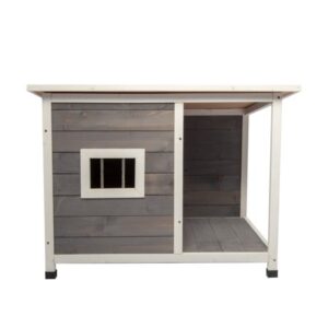 WEIKABU Wooden Dog House Log Cabin with Door and Waterproof for Medium Pets, 33.46″L x 22.83″W x 24.81″H