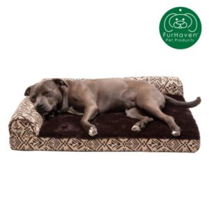 FurHaven Pet Products Dog Bed, Deluxe Orthopedic Southwest Kilim L-Shaped Chaise Couch Pet Bed for Dogs & Cats, Desert Brown, Large