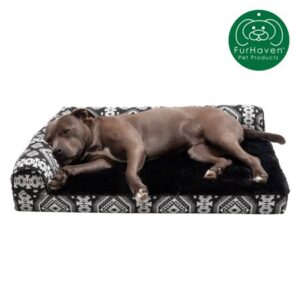 FurHaven Pet Products Dog Bed, Deluxe Orthopedic Southwest Kilim L-Shaped Chaise Couch Pet Bed for Dogs & Cats, Black Medallion, Large