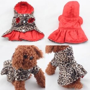 Cozy Reversible Dog Vest, Pets Dog Leopard Dress Coats, Winter Coat Warm Dog Apparel, Cold Weather Dog Jacket with Button Close, Cute Dog Hoody Dress Dog Clothes, Cotton Pet Dress for Dog Coat, XS-XL