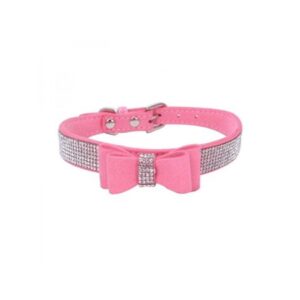 Catlerio Pet Dog Leather Rhinestones Bow Knot Collar Crystals Bling Diamonds for Small Medium Large Dogs