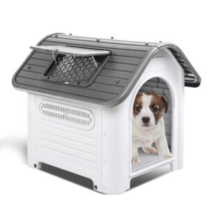 Magshion Plastic Pet Kennel House, Up to 40 lbs Size, 30″ H Waterproof, Skylight Grey