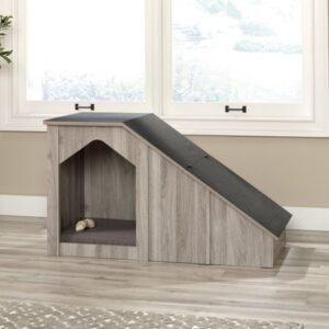 Sauder Pet Furniture Rufus Dog House With Ramp, Light Walnut Finish