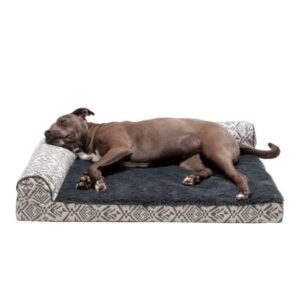 FurHaven Pet Dog Bed | Deluxe Orthopedic Southwest Kilim L-Shaped Chaise Couch Pet Bed for Dogs & Cats, Boulder Gray, Large