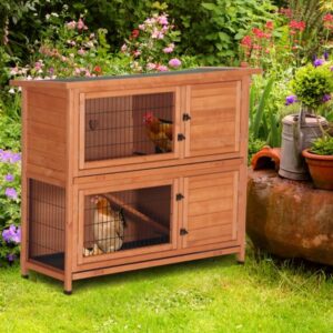 Zimtown 48″ Waterproof Two Floors Wooden Outdoor Indoor Bunny Hutch Rabbit Cage Guinea Pig Coop PET House for Small Animals Nature Color