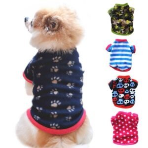 Pet Dog Fleece Coat, Soft Warm Dog Clothes, Skull Camouflage/Polka dot/Leopard/Paw Printed/Striped Pullover Fleece Warm Jacket Costume for Doggy Cat Puppy Apparel,M