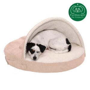 FurHaven Pet Products Orthopedic Faux Sheepskin Snuggery Burrow Pet Bed for Dogs and Cats, Cream, 26″