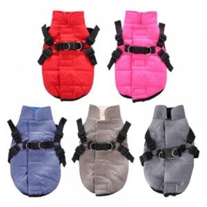 2in 1 Pet Windbreaker Coat and Harness Puppy Dog Fleece Warm Coat Clothes Costume Apparel