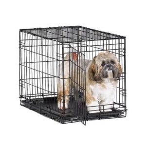 MidWest iCrate 24″ Folding Metal Dog Crate w/ Divider Panel, Floor Protecting “Roller” Feet & Leak-Proof Plastic Tray; 24L x 18W x 19H Inches, Small Dog Breed,.., By MidWest Homes for Pets