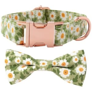 Floral Bow Tie Dog Collar, Girl Female Dogs Collars, Adjustable Metal Buckle