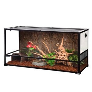 REPTI ZOO 90Gallon Reptile Large Terrarium Upgrade Glass Front Opening Tank Sliding Door with Screen Ventilation Reptile Terrarium About 48″ x 18″ x 24″(Knock-Down)