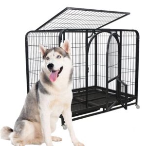 Extra Large Dog Crates for Large Dogs, 3 Doors 49in Dog Cages w/ Tray and 4 Wheels, Metal Dog Kennels for Outdoor & Indoor Training, Easy to Move & Clean, Ideal for Mastiff, St. Bernard, Other XXL Dog