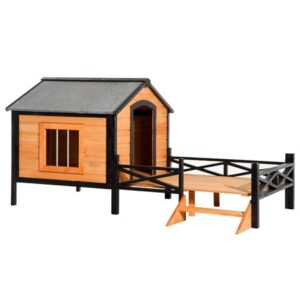 Pawhut 67″ Large Wooden Cabin Style Elevated Outdoor Dog House with Porch