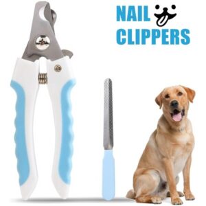 Pet Nail Clippers with Rubbing Burr Suit Dogs Claw Care Trimmer – Razor Sharp Blades – Cats Grooming Nail Cutter For All Pets (White and Blue)