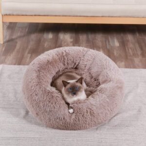 HACHIKITTY Calming Dog Bed Plush Donut Cuddler, Round Cushion Pet Bed for Small Dog Cat