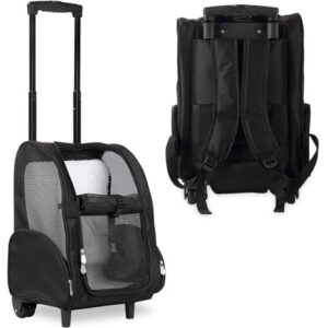 Kopeks Deluxe Dog Carrier Backpack with Wheels, Black