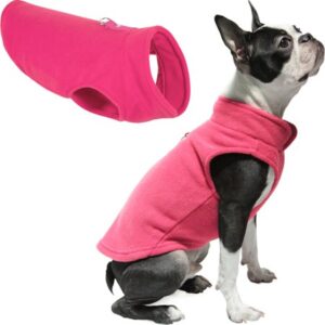 Gooby Fleece Vest Dog Sweater – Pink, Medium – Warm Pullover Fleece Dog Jacket with O-Ring Leash for Small Dogs