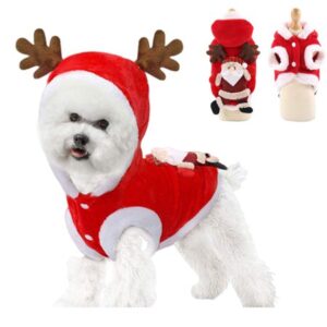 Reactionnx Santa Dog Costume Christmas Pet Clothes Winter Hoodie Coat Clothes Pet Clothing for Small Dogs & Cats Winter Coat Warm Clothes Christmas Holiday Apparel Outfit