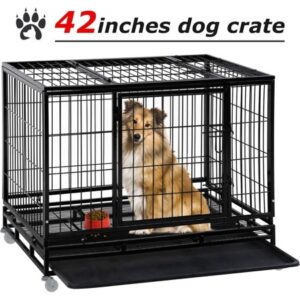 Bestpet Large Dog Playpen with Plastic Tray Double Doors & Locks Design,