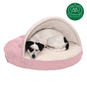 FurHaven Pet Products Orthopedic Faux Sheepskin Snuggery Burrow Pet Bed for Dogs & Cats, Pink, 26-Inch