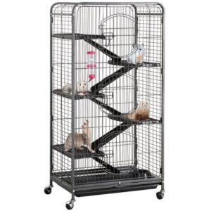 Topeakmart 6 Levels Rolling Large Ferret Cage Small Animals Hutch with 3 Front Doors & Pet Bowl & Water Bottle 52”H Black