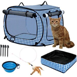 Confote Indoor Outdoor Crate Pets, 32″x20″x20″ Collapsible Portable Cat Cage Kennel Large Portable Kennel Carrier and Feeding Kit Collection