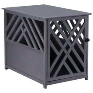 Pawhut Natural Diagonal Dog Cage, Crate for Indoor Use with a Natural Fir Wood Build & Unique Slant Aesthetic Design