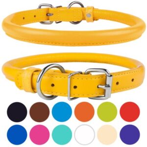 Rolled Leather Dog Puppy Collar X Small, Yellow