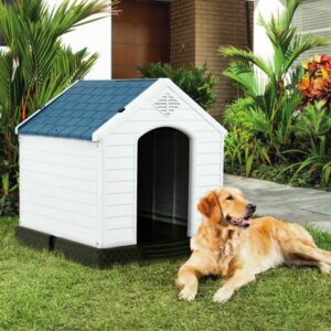 Gymax Plastic Dog House Medium-Sized Pet Puppy Shelter Waterproof Ventilate Blue