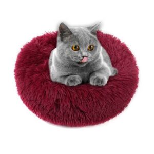 Round Plush Pet Bed for Dogs & Cats,Fluffy Soft Warm Calming Bed Sleeping Kennel Nest