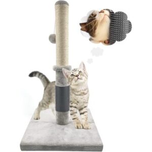 Cat Scratching Post for Indoor Cats, 29″ Tall Cat Scratcher with Hanging Ball, Cat Back Grooming Massager Brush Toy, Cat Self Groomer with Natural Sisal Rope, Cat Interactive Toys