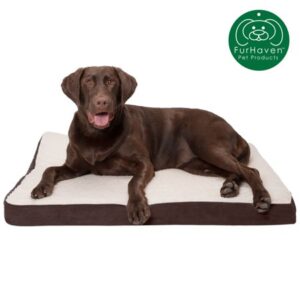 FurHaven Pet Products Deluxe Orthopedic Mat Sherpa and Suede Traditional Foam Mattress Pet Bed with Removable Cover for Dogs and Cats, Espresso, Large