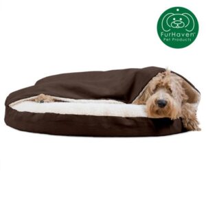 FurHaven Pet Products Orthopedic Faux Sheepskin Snuggery Burrow Pet Bed for Dogs & Cats, Espresso, 35-Inch