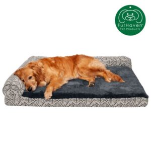 FurHaven Pet Products Dog Bed, Deluxe Orthopedic Southwest Kilim L-Shaped Chaise Couch Pet Bed for Dogs & Cats, Boulder Gray, Jumbo